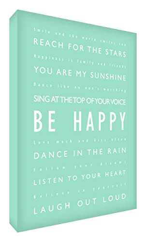 Feel Good Art Gallery Wrapped A4 Box Canvas with Solid Front Panel (12 x 8-Inch, Mint Green, Be Happy Design)