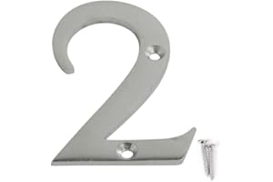 SISI UK Satin Chrome Door Numbers Screw On 3 Inch Number 2 Door Number Elegant and Bold Door Numerals Suitable for All Door Types Including Wooden uPVC and Composite.