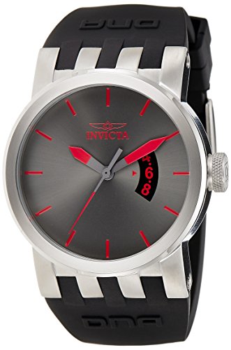 Invicta Men's Quartz Watch with Grey Dial Analogue Display and Black Plastic Strap 10402