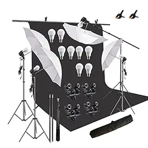 HIFFIN Black Screen Backdrop 6x10 ft with 9 ft Stand - 6x9 ft Photography Backdrop with 2 Pcs Spring Clamps, 1PCs Carry Bag (T Shape Kit C2 C1 B & Double Holder Kit M4)