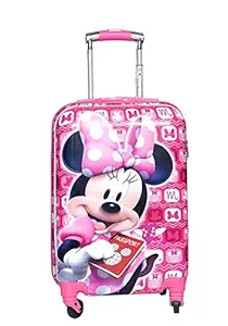 Swarn Girls Stylish Light Weight Micky Mouse Printed ABS+Poly Carbonate Trolley Suitcase Bag + Polyester Backpack (Color: Pink) (20 inch)513