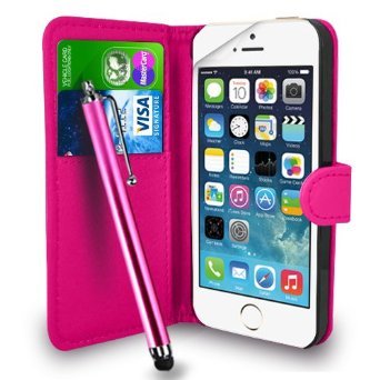 Hot Pink Flip Wallet Holster PU Leather Pouch Cover Case For Apple Iphone 5 5G 5S