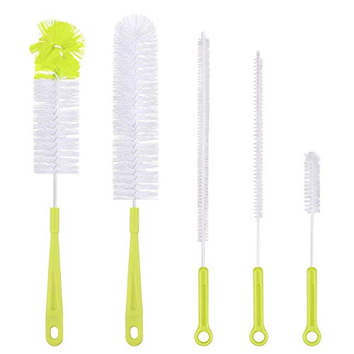 LAKIND 5pcs Brosse Bouteille, Brosse de Nettoyage, Brosse Longue pour le Lavage de la Bière Vin Sports des Bouteilles d'eau, Bouilloire, Carafe à Col étroit de Bouteille (5pcs-A)
