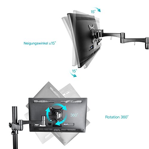 Bestek Monitorhalter Tischhalterung für 17-27 Zoll LCD/ LED Monitore, Max.Tragkraft 10 kg, 15° neigbar 360° schwenkbar mit Drehung, VESA Max. 100×100 mm - 5
