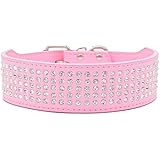 Hundehalsband 5 cm Breit Für Große Hunde Aus PU Leder Mit Bling Leuchtend Strass Einstellbar Pink Größe XXXL
