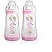 Mam 2 Anti-Colic Baby Bottles 260ml 0 Month + - Colour : Transparent pink with patterns