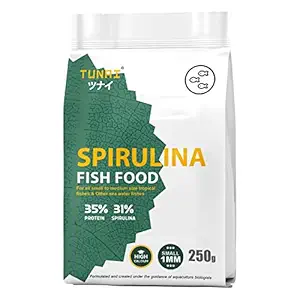 Tunai 31% Spirulina Fortified Optimum Choice Fish Food For Gold Fish, Angelfish, Molly, Tetra, Dwarf Gourami, Sword Tails, Catfish, Firemouth, Rasbora, Small Parrot Fish, Betta, Small Koi, Redtail Sharks, Loaches, Zebra Danios, Plecostomus And Other Small To Medium Tropical Fishes, Essential For Enhanced Color And Boost Natural Growth, Floating Type, 1MM Pellet Size, 250g