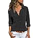 Produktbild Honestyi Frauen Casual Solid Langarm Umlegekragen Taschen Button Front Shirt Tops(Schwarz,M)