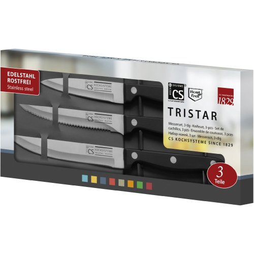CS Kochsysteme 001193 Schneidwaren, Edelstahl, 3-teilig, schwarz, 28 x 18,3 x 2,4 cm