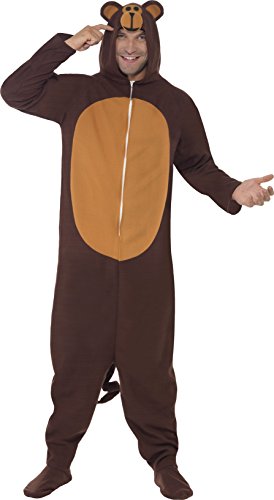 Smiffys Adult men's Monkey Costume, All in One with Hood, Party Animals, Serious Fun, Size L, 23633