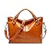 Produktbild FENICAL Damen Damen Handtasche Vintage Luxury Wax Echtleder Tote Umhängetasche Umhängetasche Satchel Handtasche (Hellbraun)