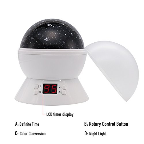 Timer-Stern-Projektor, MKQPOWER neue Erzeugung, die Mond-Stern-Projektions-LED-Nachtlichter-Spielwaren-Tabellen-Lampen mit Timer shut off & EU-Adapter, entspannende Schlaf-Hilfe für Kinder Projektions-LED (Weiß) - 6