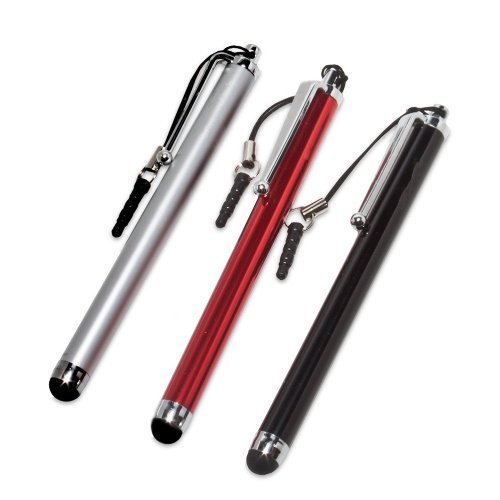 Kapazitiver Stylus Eingabestift - SODIAL(R) 3x Einstellbar Bling Griffel Metall Stift Stylus Touch Pen mit 3.5mm Anti Staub Schutz Stoepsel Stecker Eingabestift Zubehoer Set fuer iPhone 5 5S 5C - Silber+Schwarz+Rot