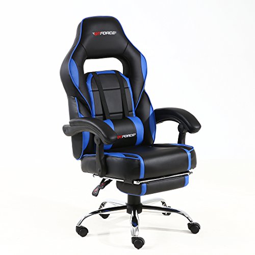 GTFORCE PACE RECLINING SPORTS RACING GAMING OFFICE DESK PC CAR LEATHER CHAIR (Blue)