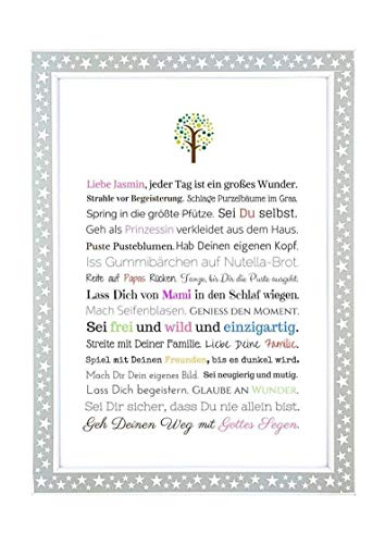 Taufgeschenk Mädchen: Personalisiertes Bild (PDF oder Kunstdruck in A4) - Geschenk Taufe | Gastgeschenk Patenkind von Taufpaten | Babygeschenke mit Namen - 4