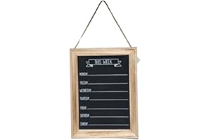 FYNE-FINDS Chalk Brown Board Wood Week Days Menu Planner, Meal Planner, Memo Notes, Weekly Planner Rectangle Events Notes Kitchen Organiser Plaque