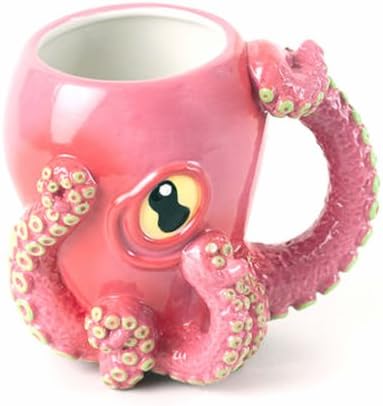 Pink Octopus Ceramic 3D Coffee Mug with Tentacle Handle by 180D