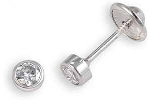 Turmalina - Pendientes bebe niña redondo circonita bañado en oro de Plata de Ley 925, pendientes con piedra, tamaño de 3 mm, de la marca de joyería Turmalina by Martina