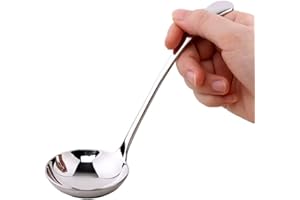 NOKWOCY Srebrna łyżka do zupy ze stali nierdzewnej, 20 cm, srebrna łyżka do serwowania sosów i zup, mała chochla ze stali nierdzewnej do bulionu, sosów i serwowania (srebrzysty)