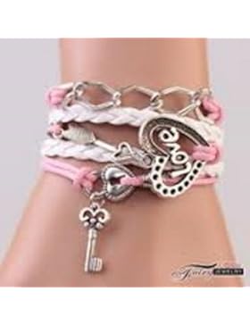 rosa Liebes Armband mit Herz und Schlüssel