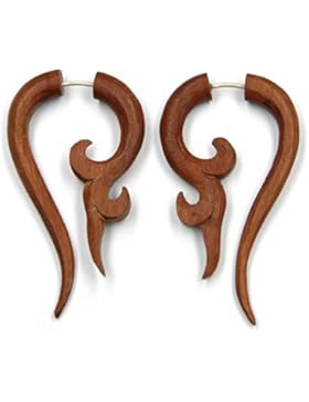 Ohrschmuck Fake Fleshtunnel Schmuck Holz rot Länge 5cm Verschluss aus Silber Paarpreis