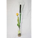 Milchflasche mit Rohrkolben und Tulpe - künstliche Blumen, Tischdeko