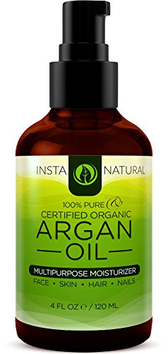 InstaNatural Organic Argan Oil - For Hair, Face, Skin & Body - 100% Pure & Certified Organic Cold Pressed Argan Oil of Morocco - For Acne, Nails, Dry Scalp, Split Ends, Stretch Marks & More - 4 OZ