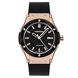 Vemupohal Uhren Herrenuhr Herren Armbanduhr Mechanische mit Edelstahl-Armband (Schwarz & Gold)