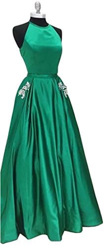 Dressylady Two Piece A Line Keyhole Long Prom Bridesmaid Evening Dress with Pocket Emerald 18