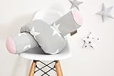 KraftKids Bettrolle große weiße Sterne auf Grau und weiße Punkte auf Rosa