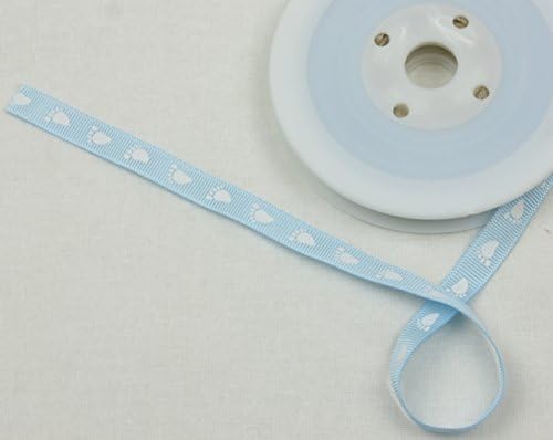 2 Metres of 10mm Blue &amp; White Baby Boy Grossgrain Ribbon with Printed Baby Feet (White Feet on Blue Ribbon)