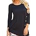 Produktbild Damen Bluse Dasongff Frauen Langarm Shirt Lose Bluse Einfarbig Rundhals Tunika T-Shirt Top Oberteil mit Knopfleiste Herbst Frühling S~6XL (L, Schwarz)
