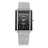 Damen Herren Armbanduhr Einfach Square Mesh Metallarmband Casual Analoge Quarz Uhr Schwarz Moeavan (Schwarz)