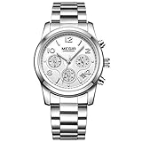 ZYX Frauen Quarz Uhr, Multi Funktions Mechanische Uhr, Wasserdichte Chronograph Kalender Uhr, Alloy Dial Edelstahl Armband, Rose Silber,Silver