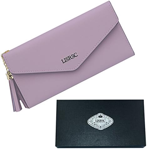 LISRSC Card Holder Wallet for Women,Leather Passport Case Clutch Purse With Zipper Pocket（Light Purple
