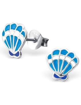 JAYARE Kinder-Ohrstecker Jakobsmuschel 925 Sterling Silber Emaille 8 x 9 mm hell-blau Ohrringe