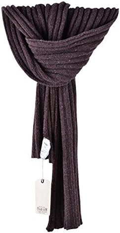 Raer Scarf Men's Brown Grey Plain Wool 162 cm x 38 cm