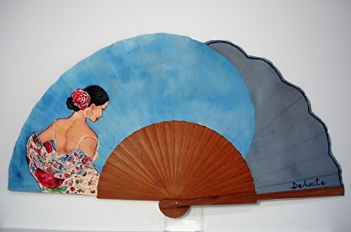 Spanish fan/hand-painted fan/flamenco fan/wood fan "Woman with Flamenco shawl"