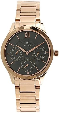 TitanWomen Metal Analog Grey Dial Watch-Nl2570Wm01, Band Color-Rose Gold