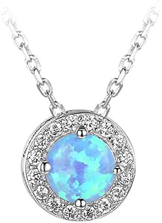 Juily Women Blue Limitation Opal Crystal Pendant Necklace Round Stone Charm S925 Clavicle Necklace Jewelry Gift