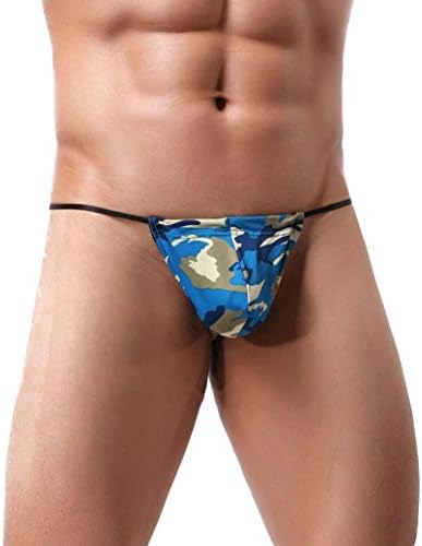 New Arrival Camouflage G-String Bulge Pouch Mens Elastic T Back Lingerie Thong Erotic Underwear by Quistal (Blue, L)
