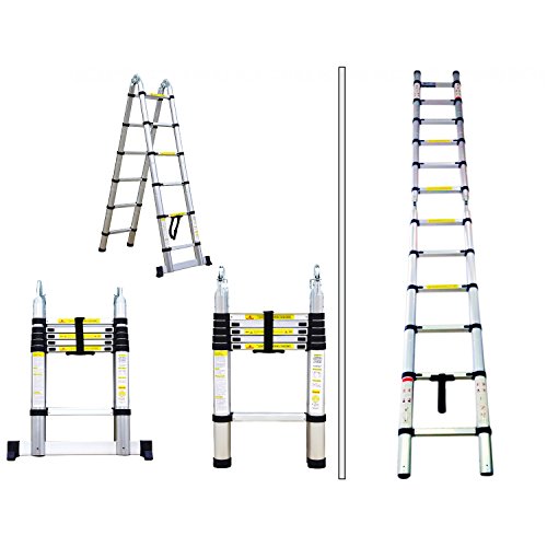 2 in 1 Stufenleiter – Teleskopleiter PRO 95 cm bis 3,80 Meter aus Aluminium – Norm EN131 - 3