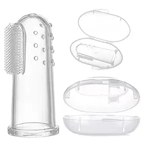 OREAYU Finger Toothbrush, Tongue Cleaner for Baby Teething / Gums, Food Grade Silicone Teeth Cleaner Oral Cavity Cleaning Brush with Storage Case for Infant Kids Toddler -Transparent