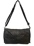  Paul.hide Damen Tasche Sagitta Clutch Pochette Handtasche Schultertasche Vintage Geflochten Geflochtene Gewaschenes Handgefertigt Umhängetasche Vintage Schwarz 30x18x3cm