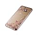 Produktbild Für Samsung Galaxy S7 Edge TPU Silikon Handy Hülle Schutzhülle,Funyye Bling Glitzer Sparkles Strass Diamond Crystal [Pinke Blume] Clear Case Für Samsung Galaxy S7 Edge,(Rose Gold) Electroplate Plating Frame Scratch-Resistant Bumper Soft Rückseite Cover Tasche Für Samsung Galaxy S7 Edge + 1 x Frei Displayschutzfolie