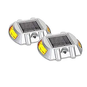 Hardoll Solar Road Stud Light for Home Garden Rechargeable 6 LED Lamp Waterproof Outdoor Lantern Step Pathway Lights for Security Driveway (Yellow Flashing, Pack of 2)