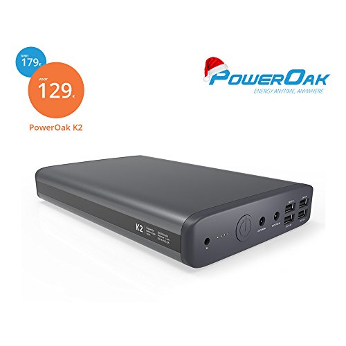 PowerOak K2 Notebook und Laptop Power Bank / 50000mah / 185wh / 6 Port 5V, 12V, 20V / 2 Jahre Garantie / Hersteller wie Sony, Dell, HP, Toshiba, Samsung, Lenovo, Acer, IBM, NEC und mehr (NICHT für Apple Laptops) und Smartphones, Tablets und andere Geräte mit USB-Ladefunktion
