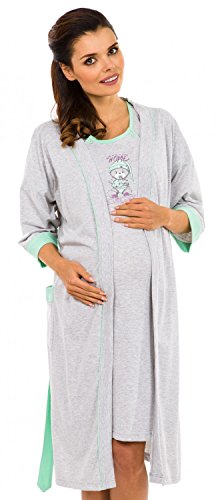 Zeta Ville Maternity - Women's Nursing Nightdress Robe Set Labour Hospital 190c (Grey Melange, UK 16)