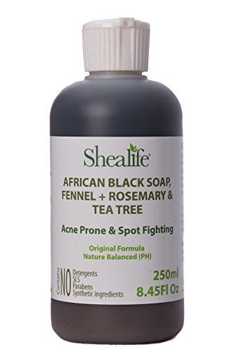 African Black Soap Liquid, 250ml, Fennel, Rosemary & Tea Tree Oil. Teenage Face wash Acne Prone & Spot Fighting Formula, Facial Cleanser, Face Spots, Pimples, Acne, Facial Wash, Moisturising Formula Contains No SLS, Detergents & Parabens. Ideal for very Sensitive Skin types, 250ml