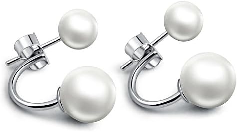 Infinite U925 Sterling Silver Double 9mm Pearl Ball Women Studs Earrings Multiple Wearing Style